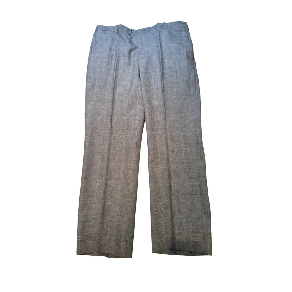 Hickey Freeman Barneys New York Wool‎ Silk Suit 2 Pc Gray Glen Plaid 44R Custom